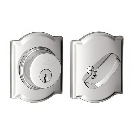 Schlage B60CAM625 B60CAM Single Cylinder Deadbolt with Camelot Rose Polished Chrome