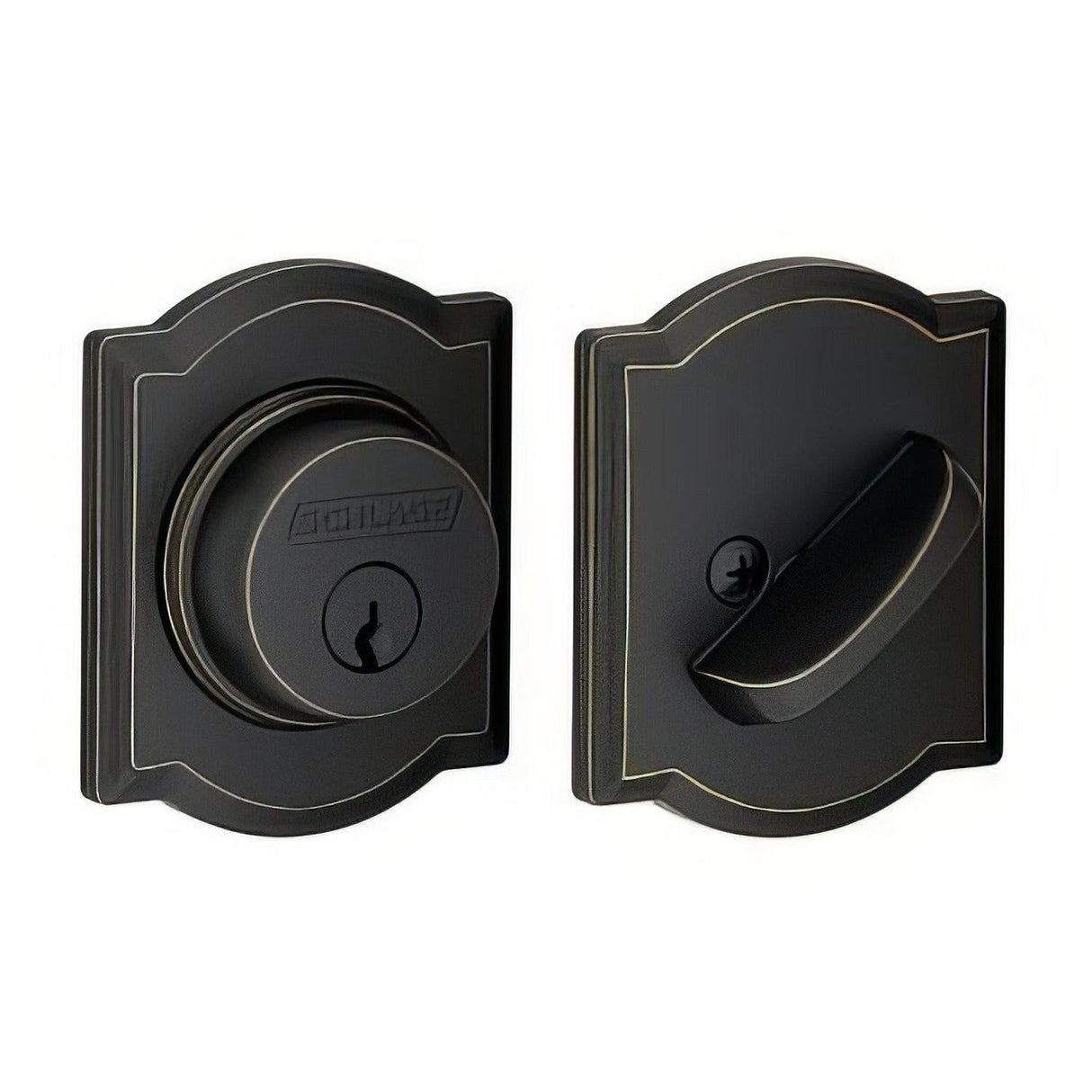 Schlage B60CAM716 B60CAM Single Cylinder Deadbolt with Camelot Rose Aged Bronze