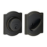Schlage B60CAM716 B60CAM Single Cylinder Deadbolt with Camelot Rose Aged Bronze