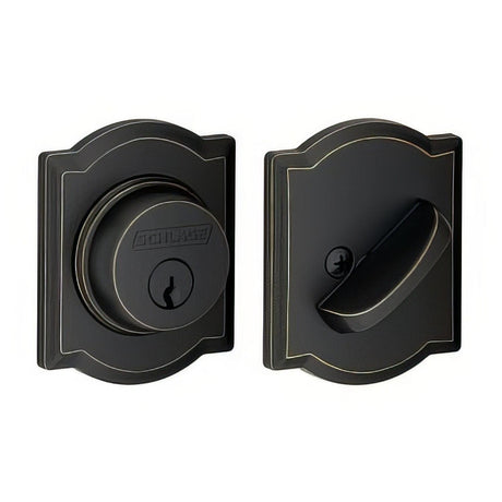 Schlage B60CAM716 B60CAM Single Cylinder Deadbolt with Camelot Rose Aged Bronze