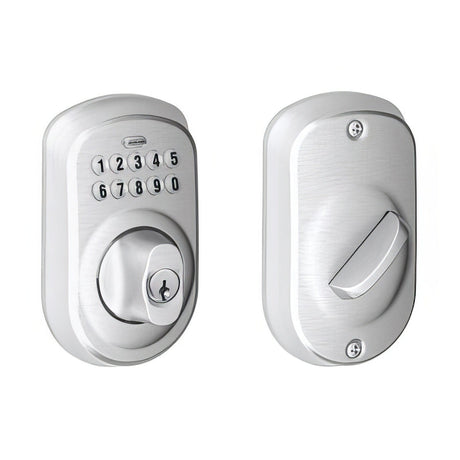 Schlage BE365PLY626 satin chrome keypad electronic deadbolt