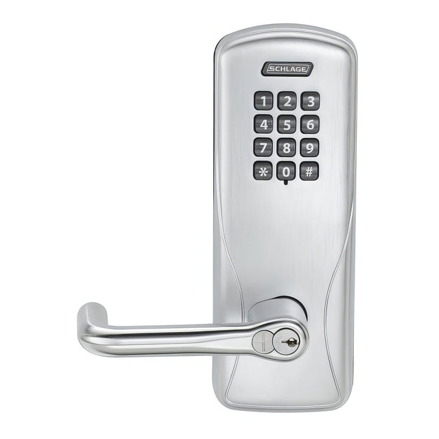Schlage CO100CY70KPTLR625 CO-100-CY-70-KP-TLR CO-Series Commercial Electronic Cylindrical Lock with Keypad and Tubular Lever Polished Chrome