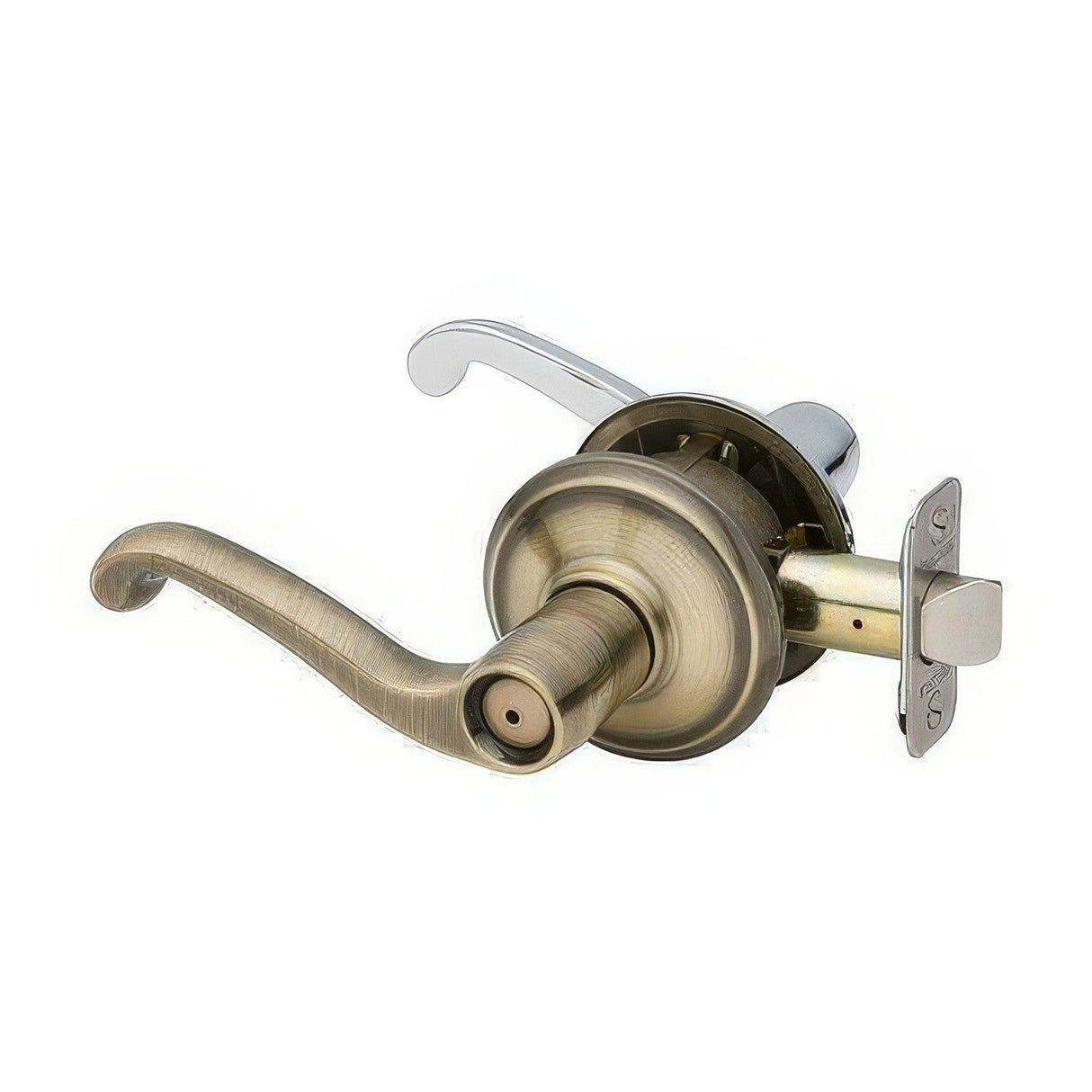 Schlage F40FLA609625LH F40-FLA-LH F-Series Left Hand Flair Series Split Finish Privacy Door Lever Antique Brass x Polished Chrome