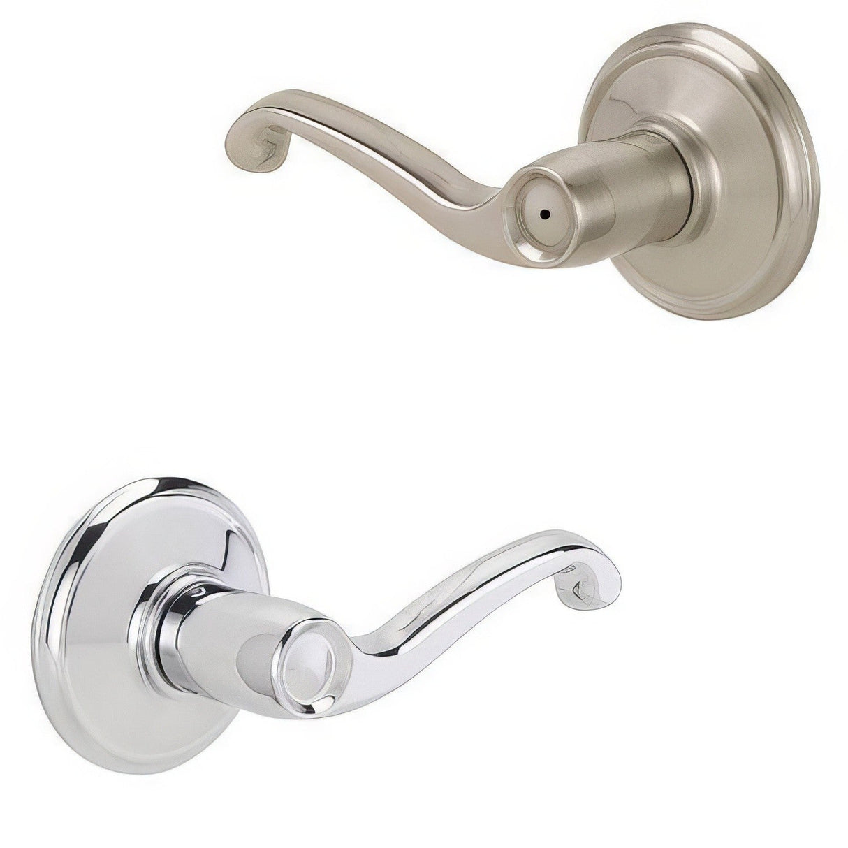 Schlage F40FLA619625LH F40-FLA-LH F-Series Left Hand Flair Series Split Finish Privacy Door Lever Satin Nickel x Polished Chrome