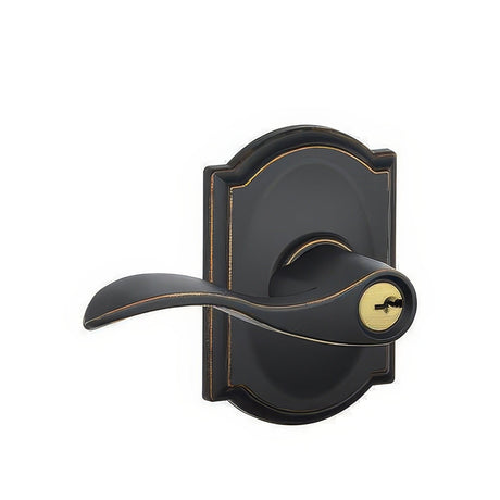 Schlage F51AACC716CAM aged bronze keyed entry door lever