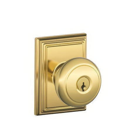 Schlage F51AAND605ADD polished brass keyed entry door knob