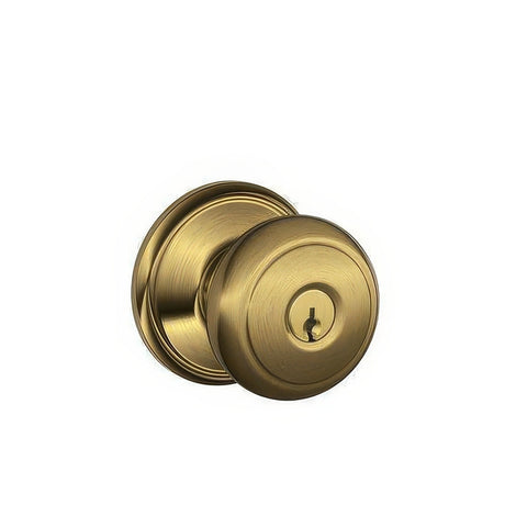 Schlage F51AAND609 antique brass keyed entry door knob