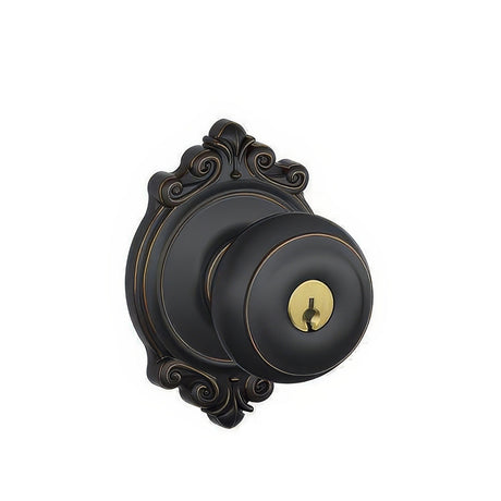 Schlage F51AGEO716BRK aged bronze keyed entry door knob