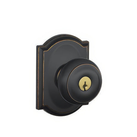 Schlage F51AGEO716CAM aged bronze keyed entry door knob