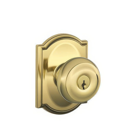 Schlage F51AGEO505CAM lifetime polished brass keyed entry door knob