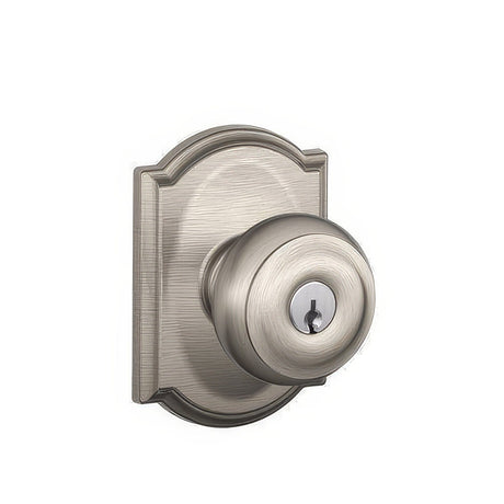 Schlage F51AGEO619CAM satin nickel keyed entry door knob