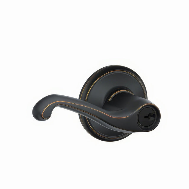 Schlage F51AFLA716 F51A-FLA F-Series Flair Single Cylinder Keyed Entry Panic Proof Door Lever Aged Bronze