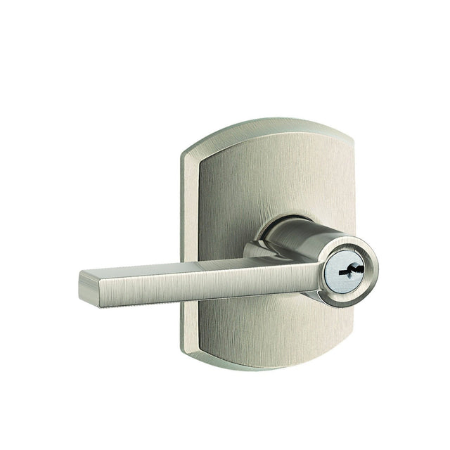 Schlage F51ALAT619GRW satin nickel keyed entry door lever