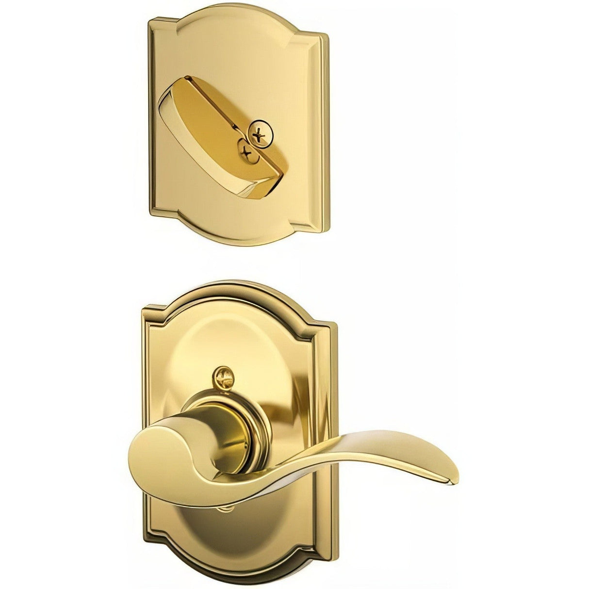 Schlage F59ACC605CAMLH F59-ACC-CAM-LH F-Series Accent Lever Single Cylinder Left Hand Interior Trim Pack Polished Brass