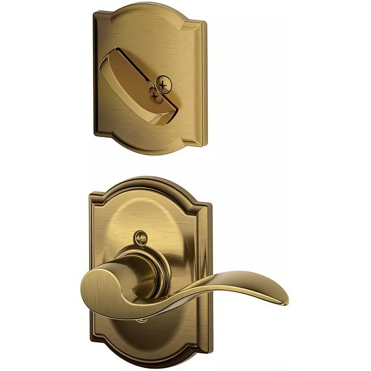 Schlage F59ACC609CAMLH F59-ACC-CAM-LH F-Series Accent Lever Single Cylinder Left Hand Interior Trim Pack Antique Brass
