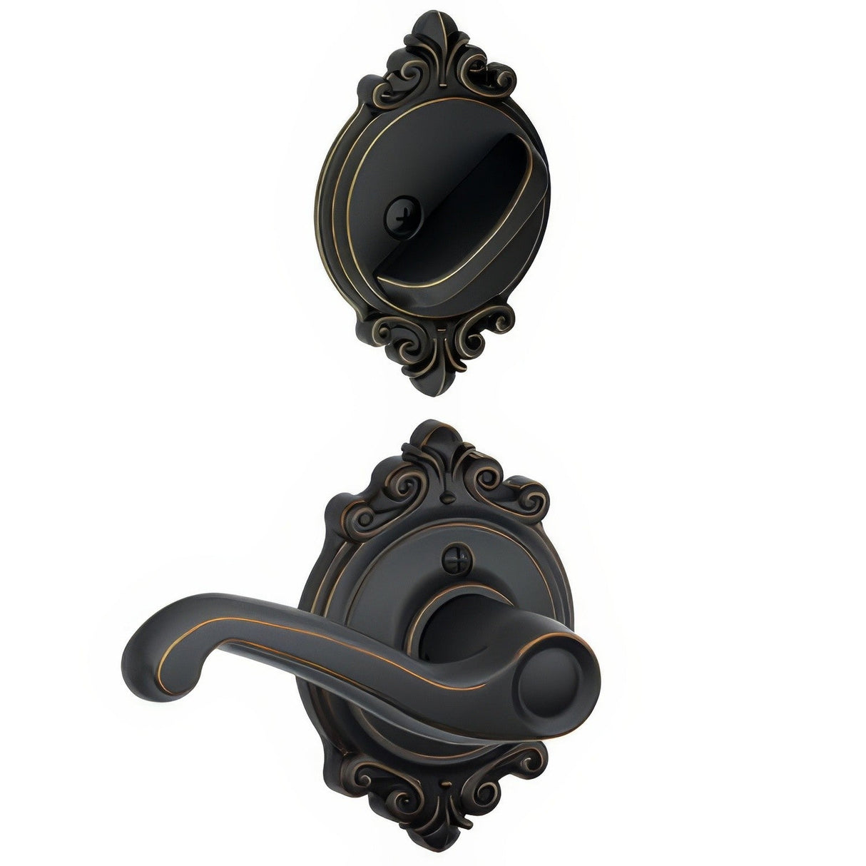 Schlage F59FLA716BRKRH F59-FLA-BRK-RH F-Series Flair Right Hand Interior Pack Lever Aged Bronze