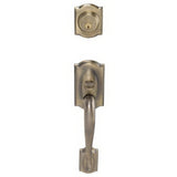 Schlage F62CAM609BEL F62-CAM-BEL F-Series Camelot Double Cylinder Handleset with Bell Interior Knob Antique Brass