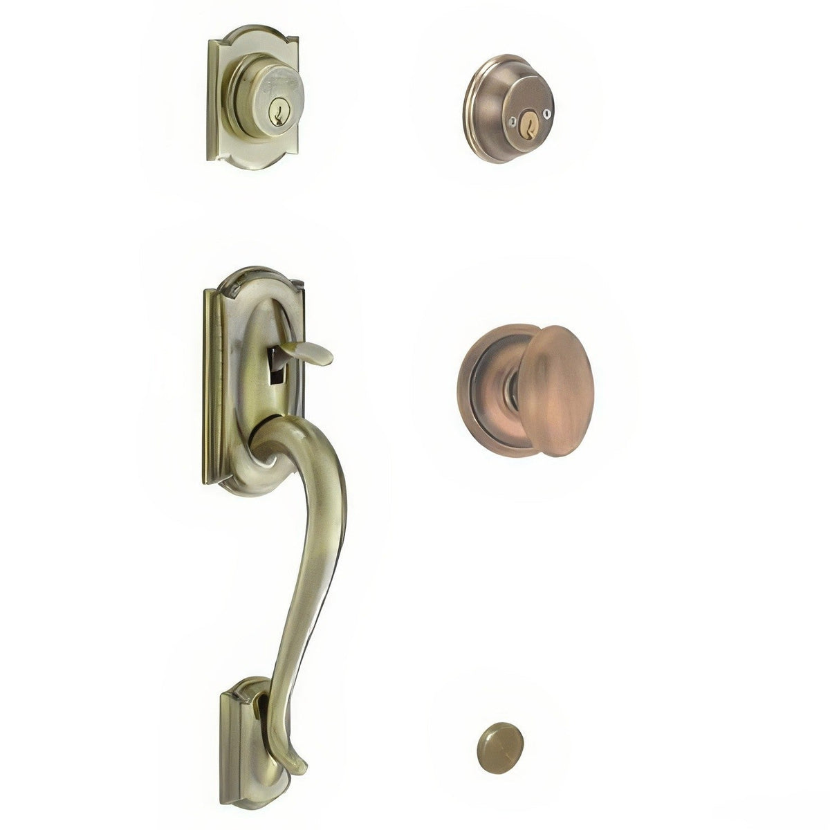 Schlage F62CAM609SIE F62-CAM-SIE F-Series Camelot Double Cylinder Handleset Antique Brass
