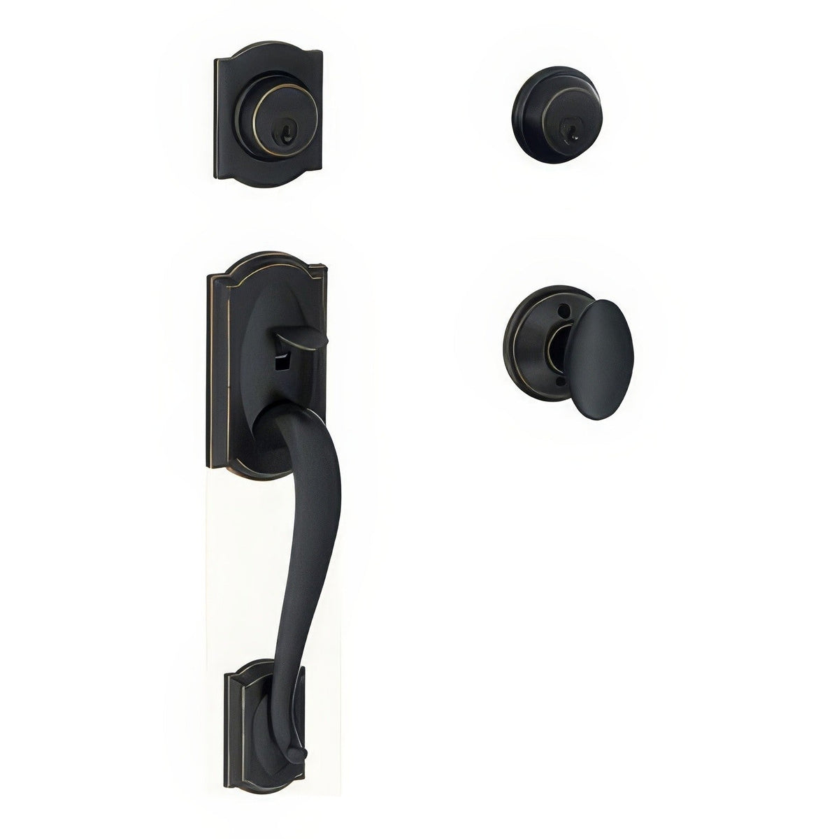 Schlage F62CAM716SIE F62-CAM-SIE F-Series Camelot Double Cylinder Handleset Aged Bronze