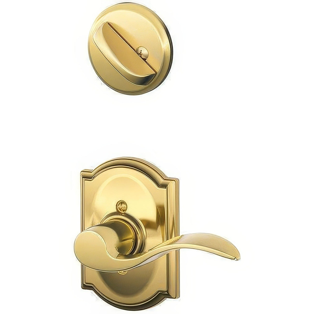 Schlage F94ACC605CAMLH F94-ACC-CAM-LH F-Series Accent Lever Left Hand Dummy Interior Pack Polished Brass