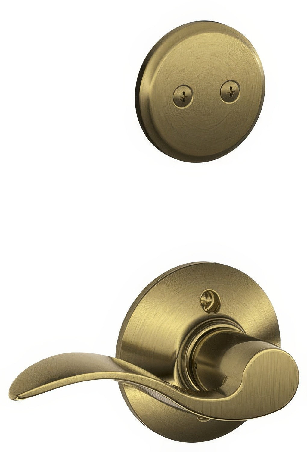 Schlage F94ACC609RH F94-ACC-RH F-Series Accent Lever Right Hand Dummy Interior Pack Antique Brass