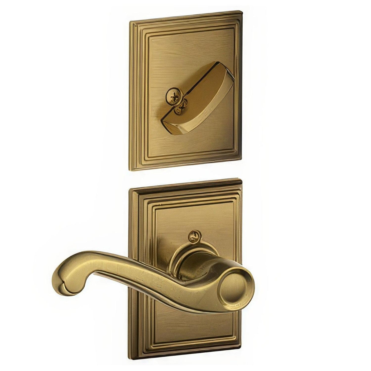 Schlage F94FLA609ADDRH F94-FLA-ADD-RH F-Series Flair Lever Right Hand Dummy Interior Pack Antique Brass