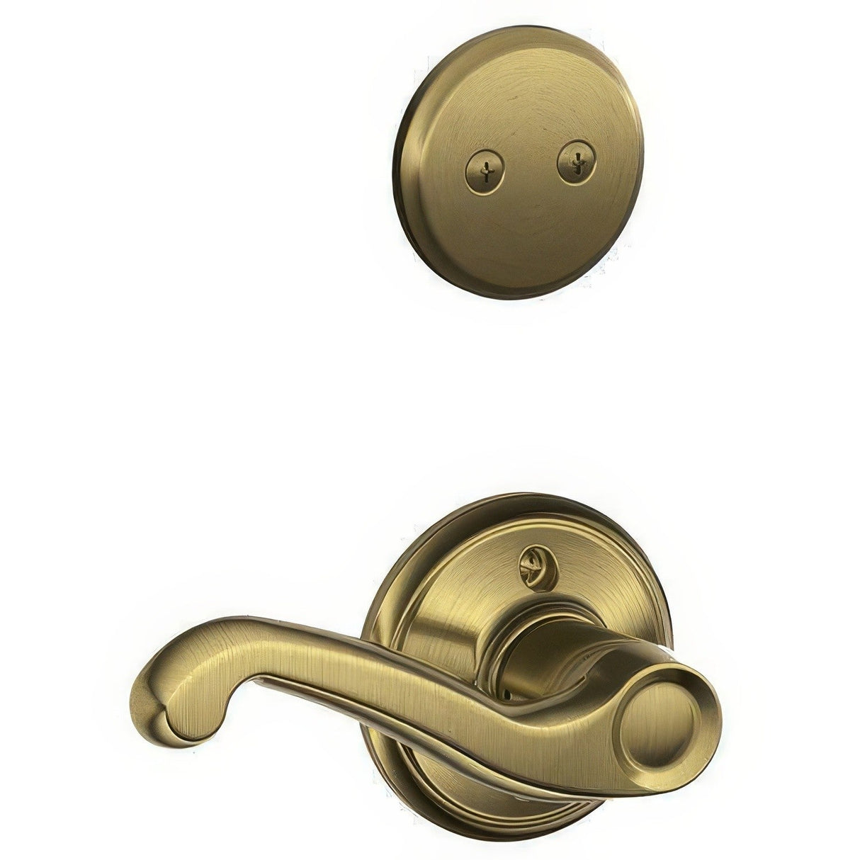 Schlage F94FLA609RH F94-FLA-RH Flair Lever Right Hand Dummy Interior Pack Antique Brass