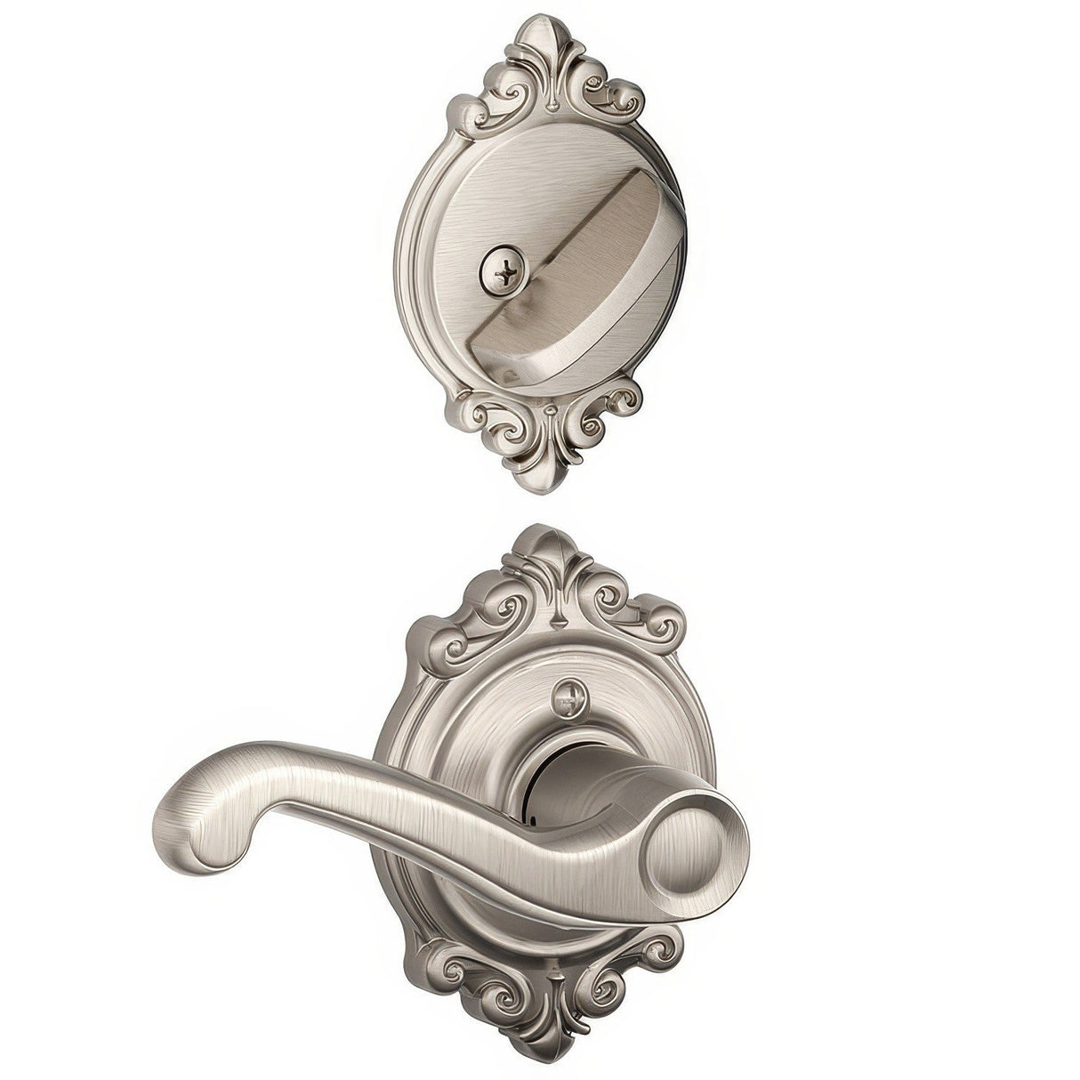 Schlage F94FLA619BRKRH F94-FLA-BRK-RH Flair Lever Right Hand Dummy Interior Pack Satin Nickel