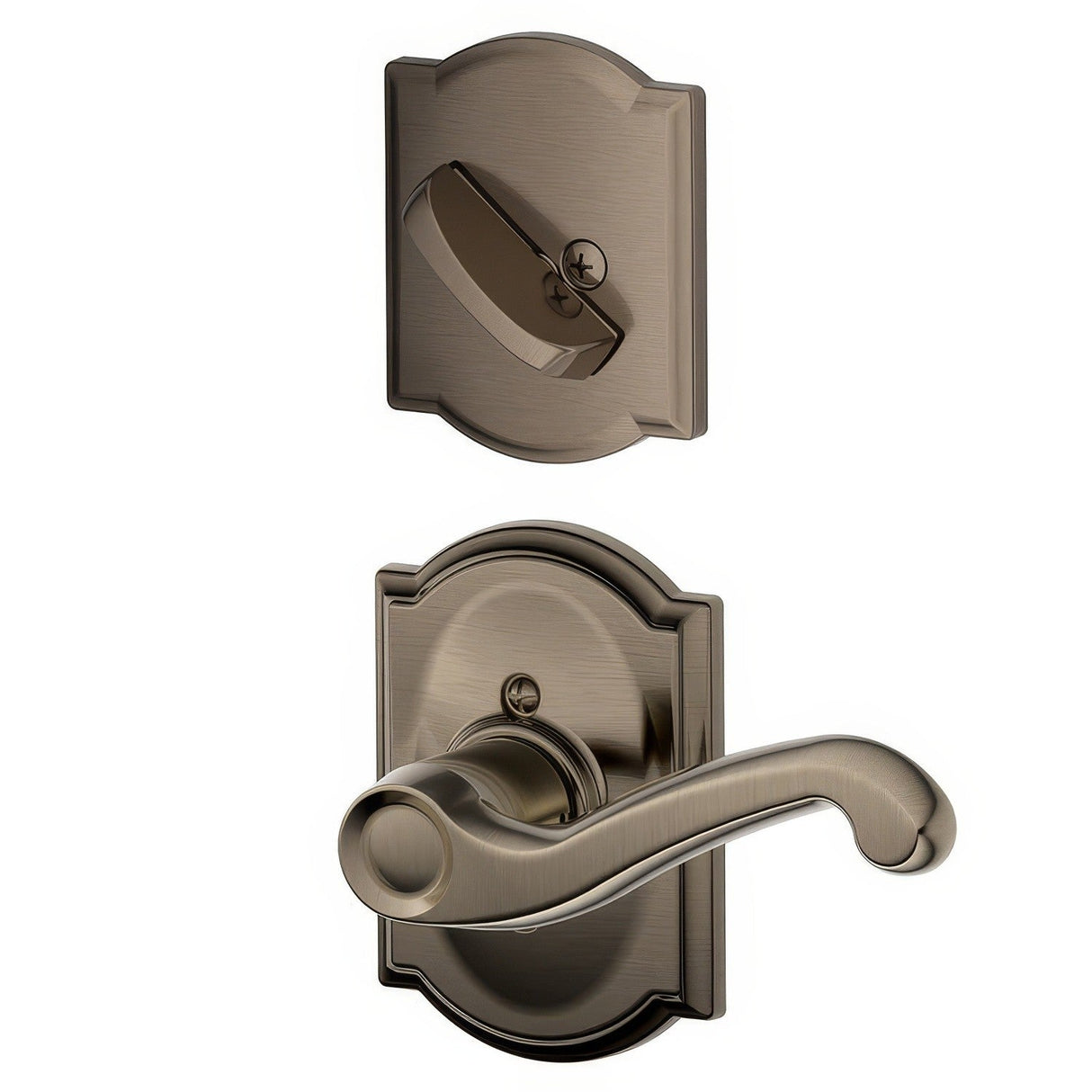 Schlage F94FLA620CAMLH F94-FLA-CAM-LH F-Series Flair Lever Left Hand Dummy Interior Pack Antique Pewter