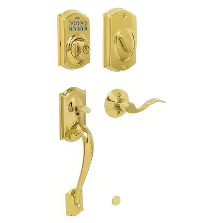 Schlage FE365CAM505ACCLH lifetime polished brass electronic keypad handleset