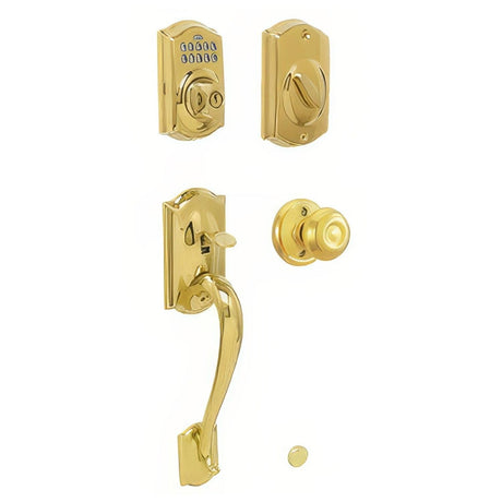 Schlage FE365CAM505GEO FE365-CAM-GEO Camelot Electronic Handleset with Georgian Knob Lifetime Polished Brass