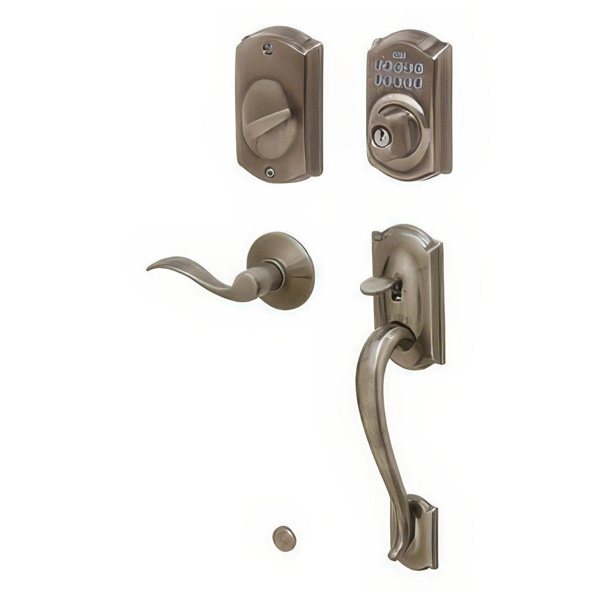 Schlage FE365CAM620ACCRH FE365-CAM-ACC-RH Camelot Right Hand Electronic Handleset Antique Nickel