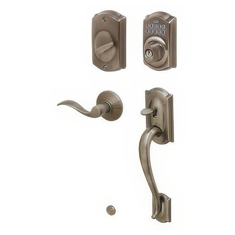 Schlage FE365CAM620ACCRH FE365-CAM-ACC-RH Camelot Right Hand Electronic Handleset Antique Nickel
