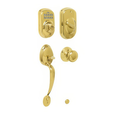 Schlage FE365PLY505PLY Plymouth Electronic Handleset Lifetime Polished Brass