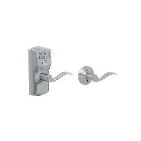 Schlage FE575CAM626ACC satin chrome keypad entry door lever