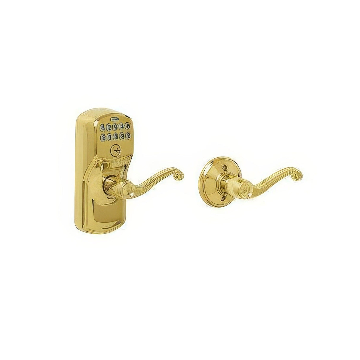 Schlage FE575PLY505FLA FE575-PLY-FLA Electronic Security Plymouth Keypad Entry Door Lever Lifetime Polished Brass