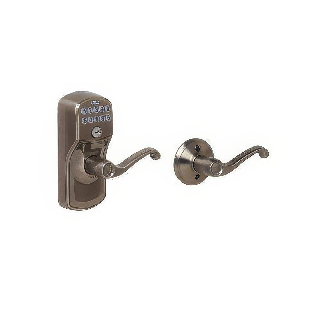Schlage FE575PLY620FLA FE575-PLY-FLA Electronic Security Plymouth Keypad Entry Door Lever Antique Pewter
