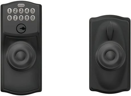 Schlage FE595CAM622GEO matte black keypad entry door knob