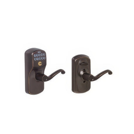 Schlage FE595PLY716FLA aged bronze keypad entry door lever