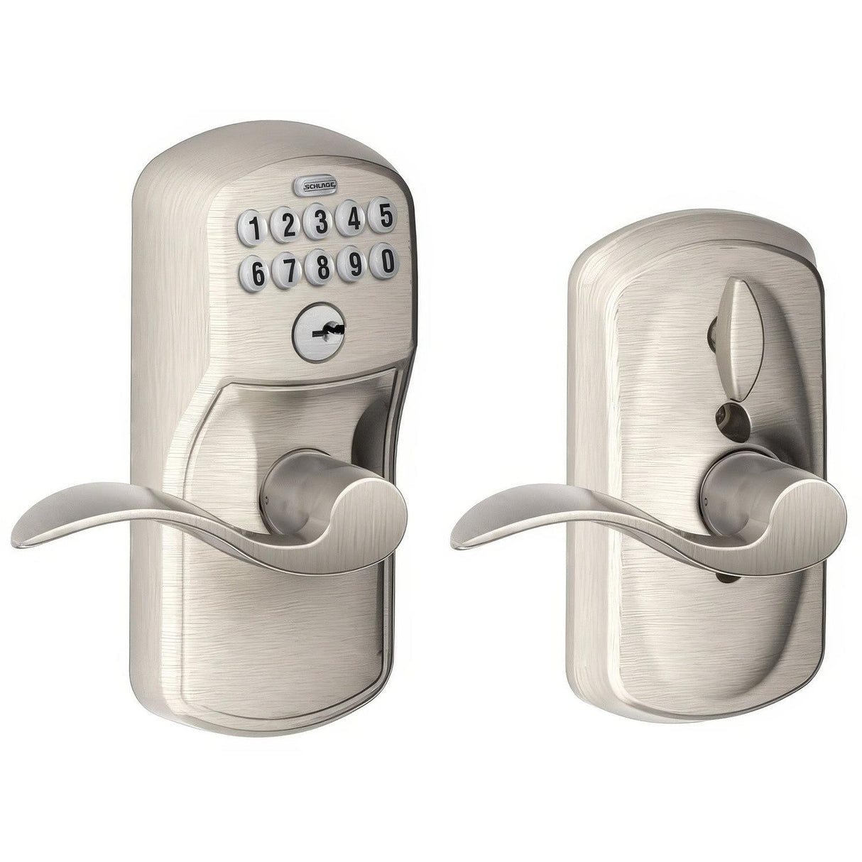 Schlage FE595PLY619ACC FE595-PLY-ACC Electronic Security Keypad Entry Door Lever Satin Nickel