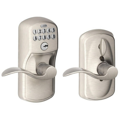 Schlage FE595PLY619ACC FE595-PLY-ACC Electronic Security Keypad Entry Door Lever Satin Nickel