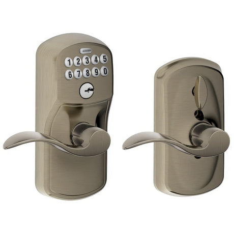 Schlage FE595PLY620ACC FE595-PLY-ACC Electronic Security Keypad Entry Door Lever Antique Pewter