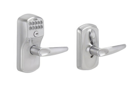Schlage FE595PLY626JAZ satin chrome keypad entry door lever