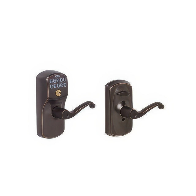 Schlage FE595PLY716FLA FE595-PLY-FLA Flair Electronic Security Keypad Entry Door Lever Aged Bronze