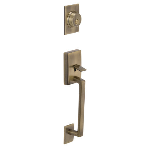 Schlage F62CEN609BEL antique brass double cylinder handleset