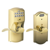 Schlage FE576CAM716ACC aged bronze keypad entry door lever