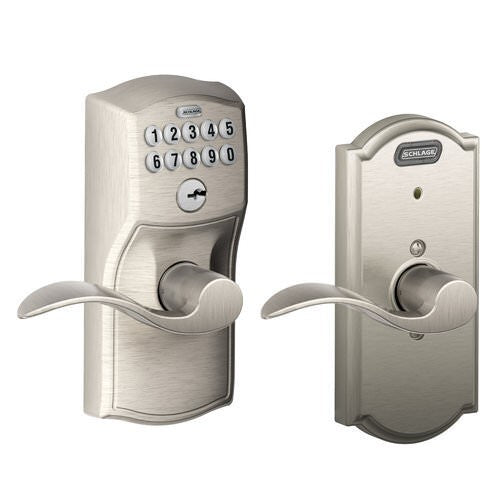 Schlage FE576CAM505ACC lifetime polished brass keypad entry door lever