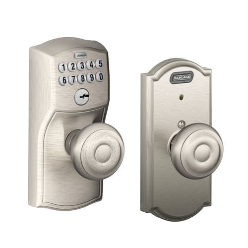 Schlage FE576CAM716GEO aged bronze keypad entry door knob