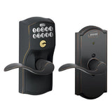 Schlage FE576CAM619ACC satin nickel keypad entry door lever