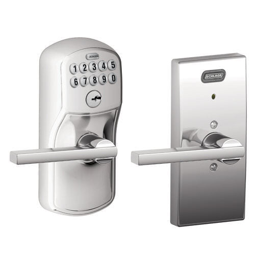 Schlage FE576CEN619LAT satin nickel keypad entry door lever